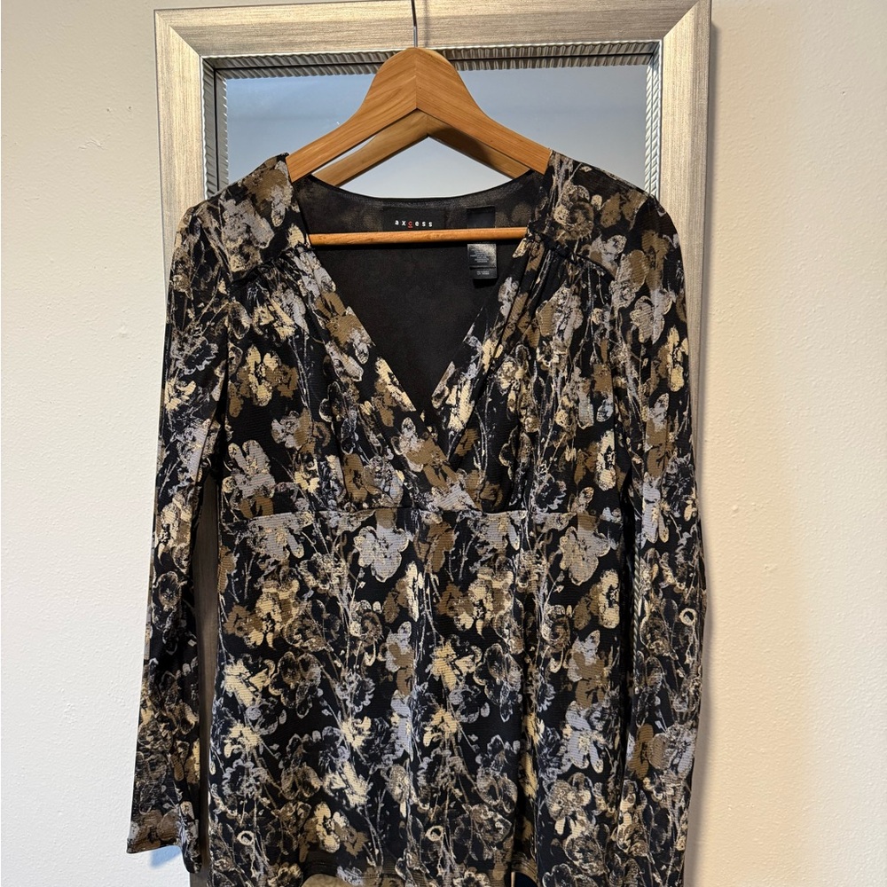 Chico's Black and Gold Floral Blouse